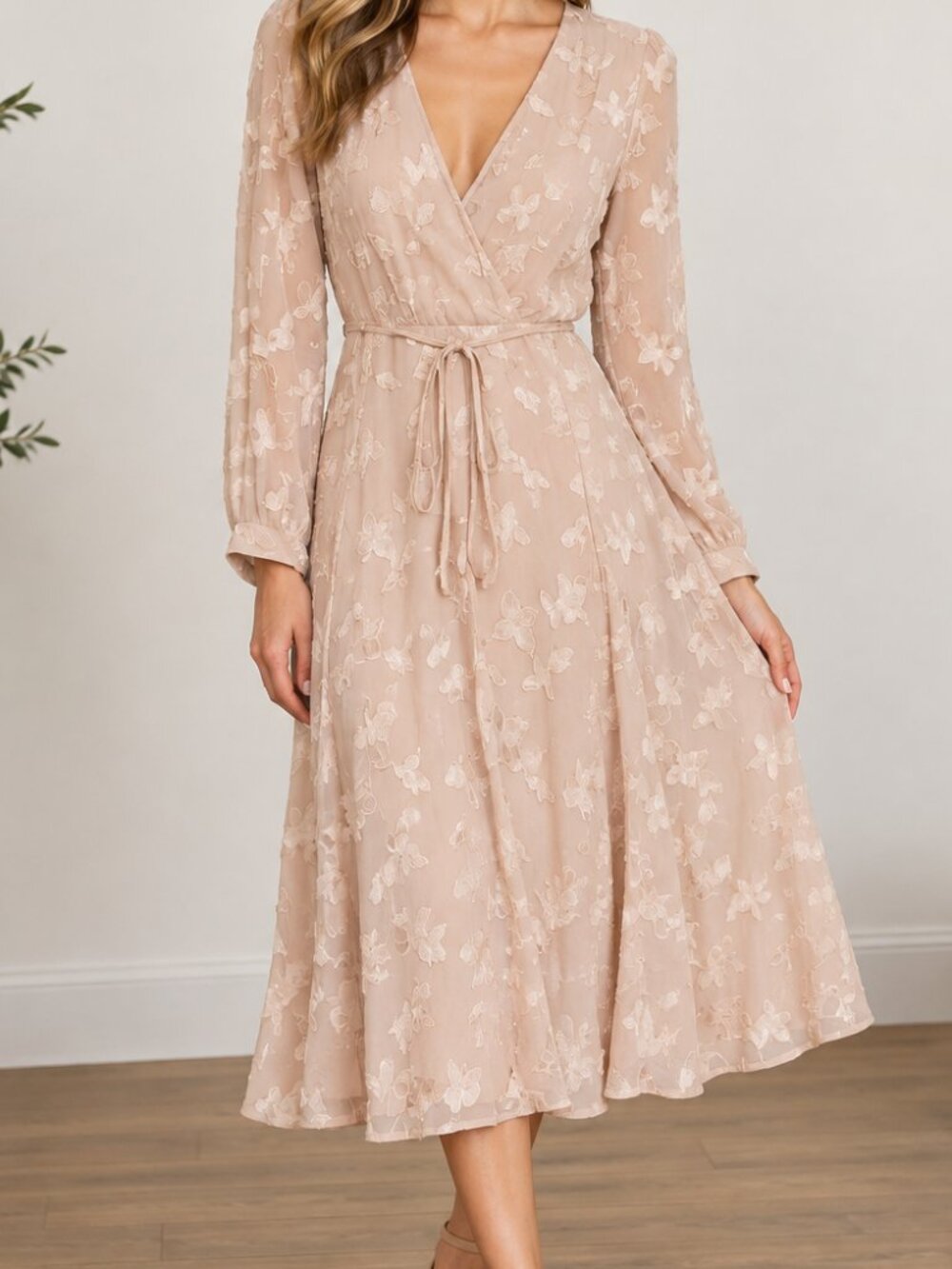 NWT ASTR The Label sz small burnout floral wrap dress with long split sleeves